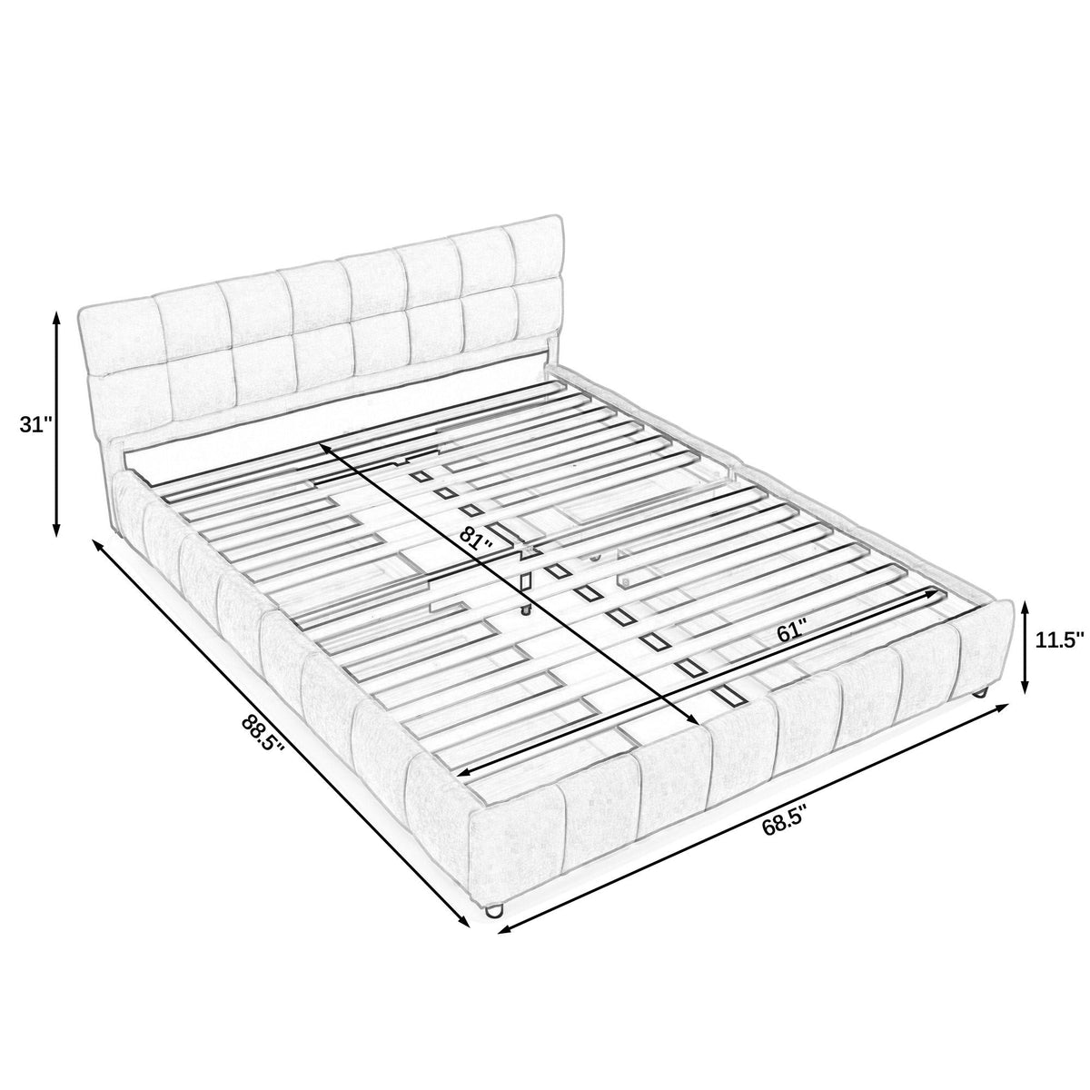Modern Platform Bed Frame With Thick Fabric