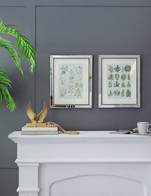 Liana Mirror Framed Wall Art Set with Botanical Designs - Golden Tint