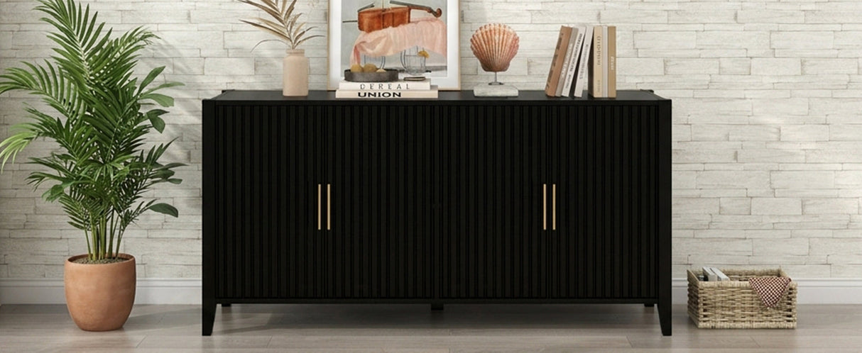 U_Style Modern 4-Vertical Wavy Slatted Doors Sideboard