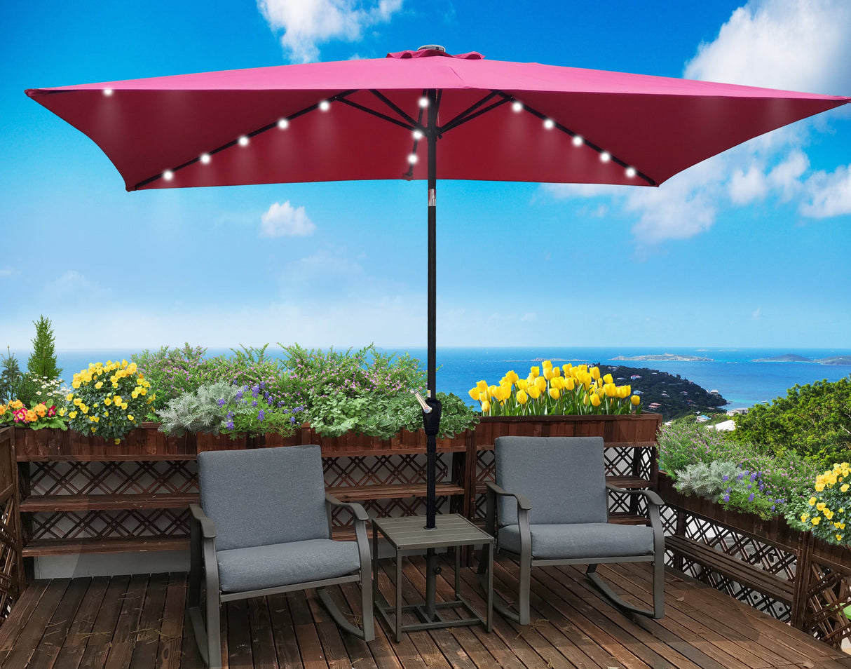 10x6.5ft solar led patio umbrella with crank & tilt