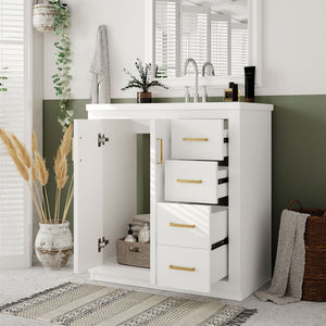 Bathroom Vanity with Ceramic Sink and Storage Cabinet - Dark Green, White, Black, or Blue