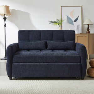 Loveseat Sofa Pull-Out Bed With Adjustable Backrest, 3 USB Ports And 2 Lumbar Pillows For Living Room