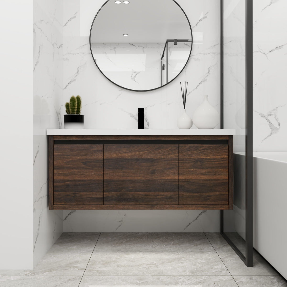Floating Bathroom Vanity With Resin Sink And Soft Close Doors