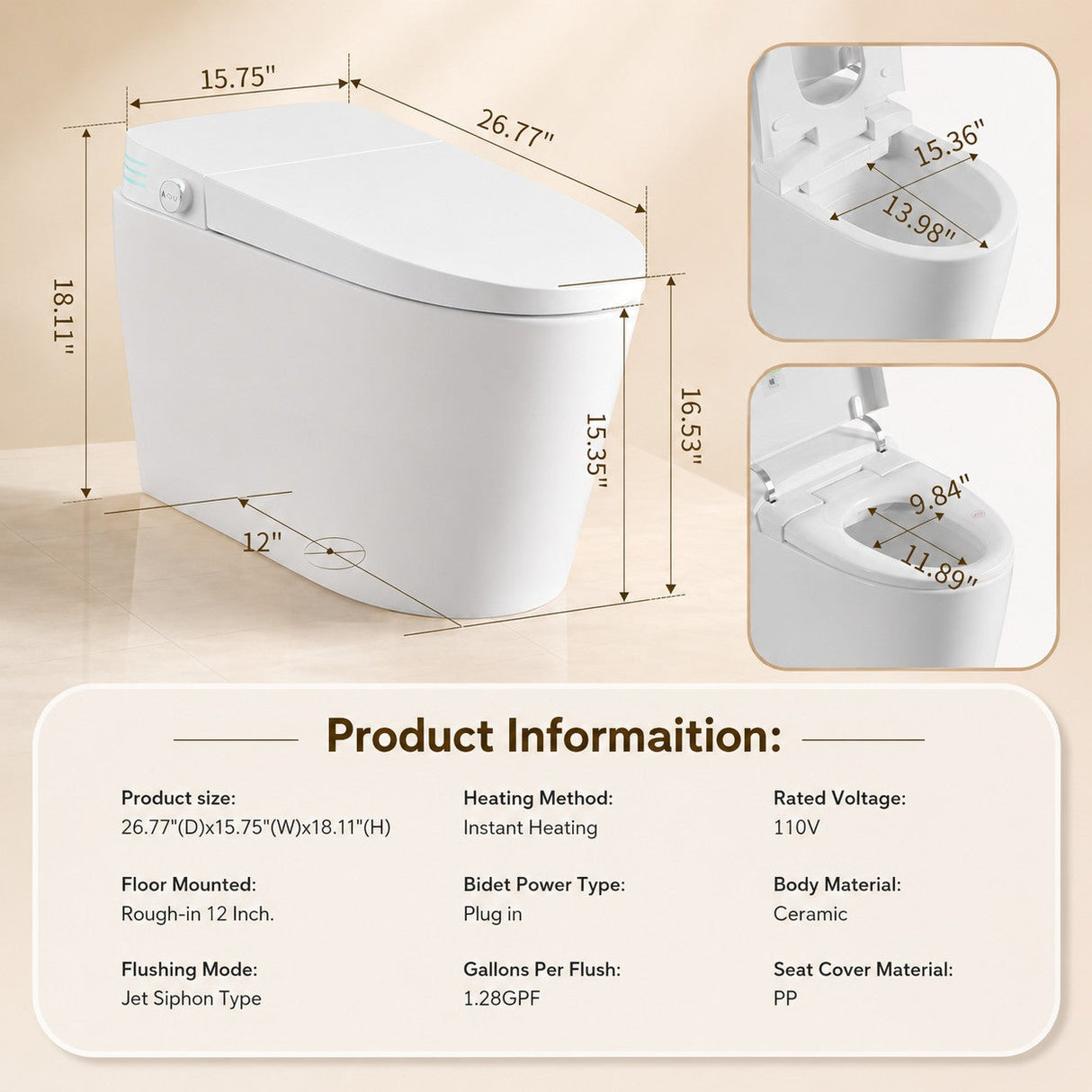 Smart Toilet With Bidet Built In