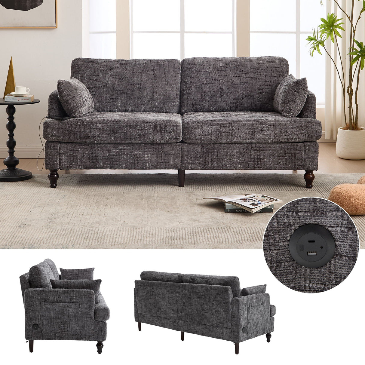 2 Seater Sofa With LED Light, USB Charging Port, And Storage Bag