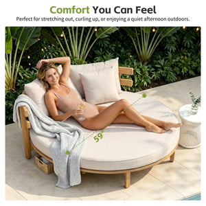 TOPMAX Outdoor Acacia Wood Round Daybed