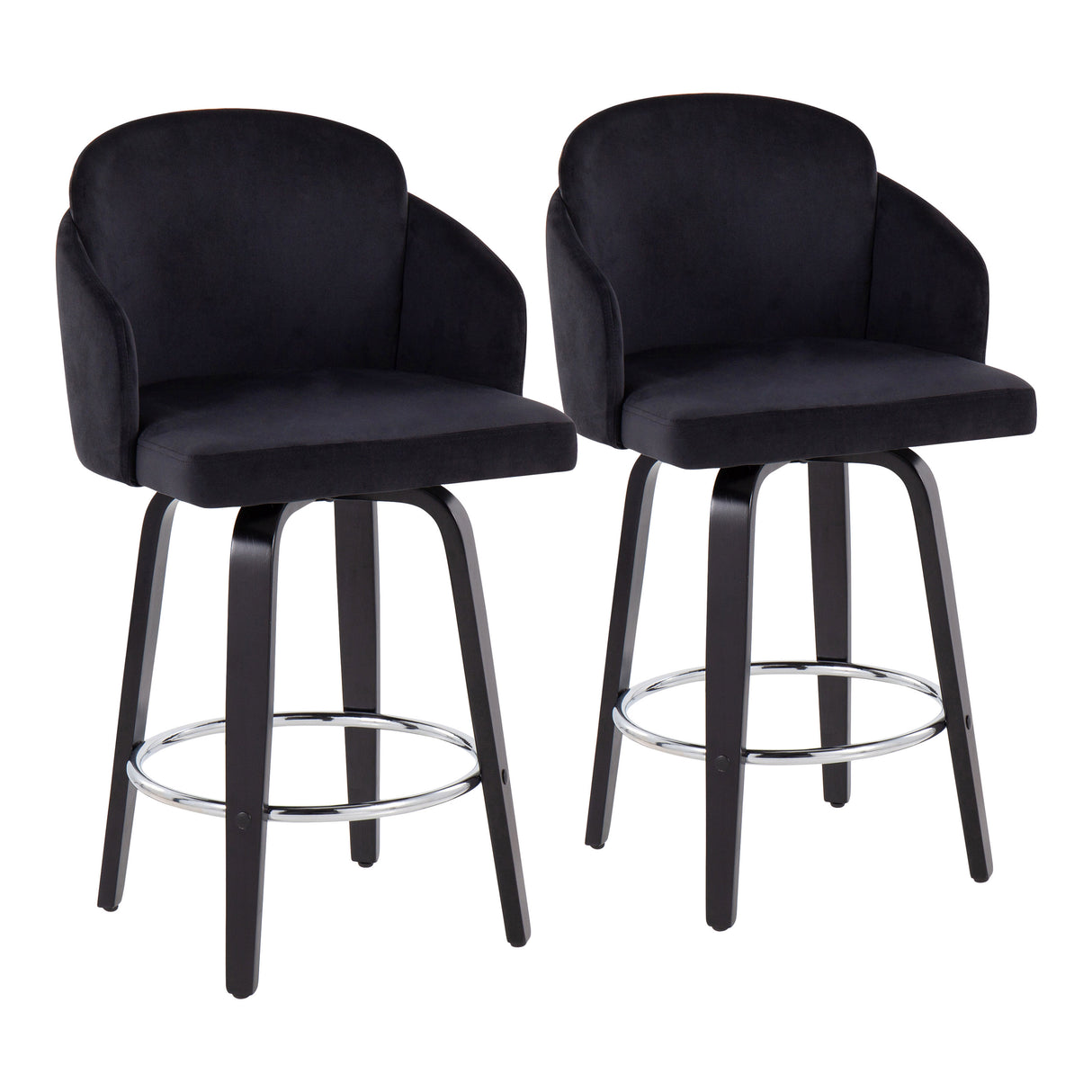 Contemporary-Counter-Stool-in-Black-Wood-and-Black-Velvet-Set-of-2-
