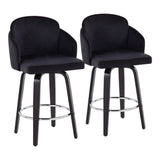 Contemporary-Counter-Stool-in-Black-Wood-and-Black-Velvet-Set-of-2-