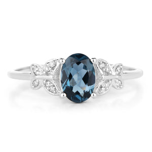 0.93 Carat Genuine London Blue Topaz and White Diamond 14K White Gold Ring