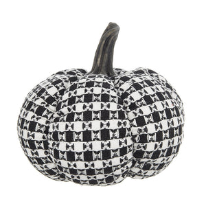 Plaid Fabric Pumpkin 7'' Black & White Halloween Decoration Accent
