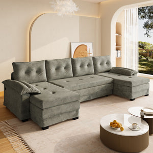 U-Shaped Sleeper Sofa With Pull Out Bed, Removable Armrests & USB Ports For Living Room
