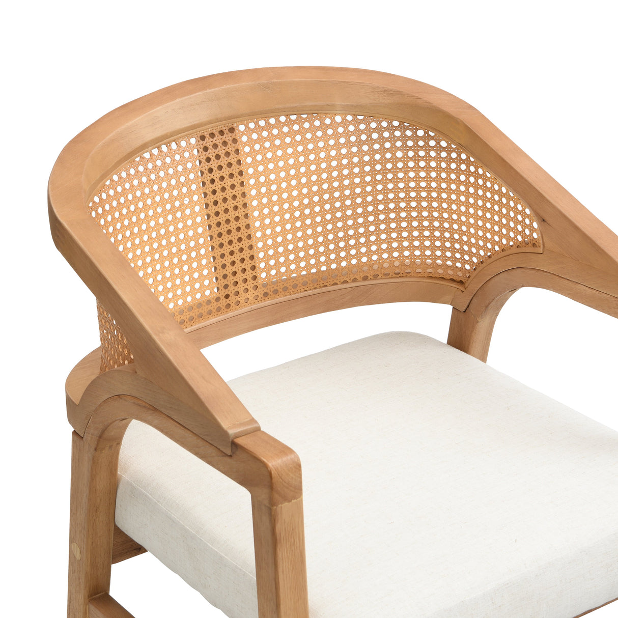 Wooden Frame Dining Chair with Rattan Back, Set of 2