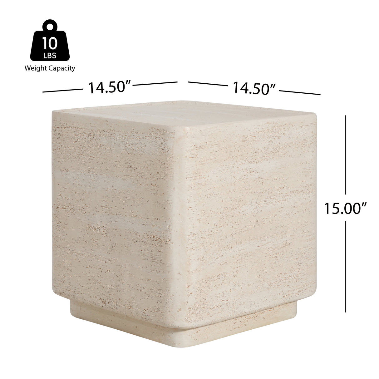 Daphne Outdoor Patio MGO Side Table Beige Travertine Finish