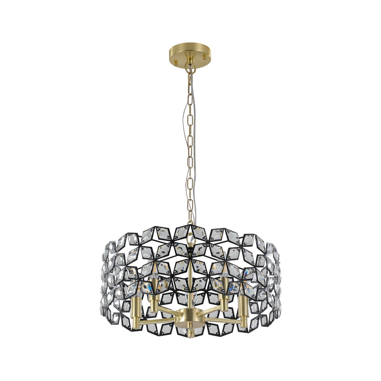 19' Geometric Crystal and BlackGold Round Pendant Chandelier