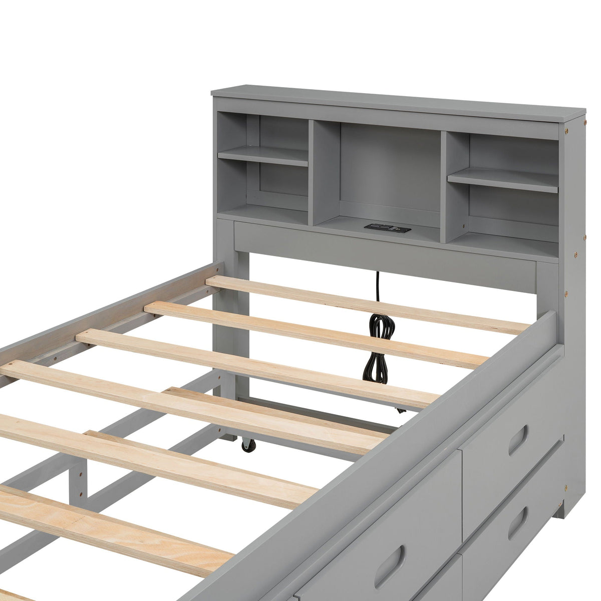 Platform Bed With Storage Headboard, USB, Trundle And 3 Drawers