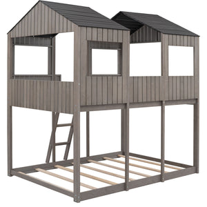 Bunk Bed With Roof, Window, Guardrail, Ladder