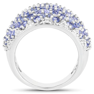 3.01 Carat Genuine Tanzanite and White Diamond .925 Sterling Silver Ring
