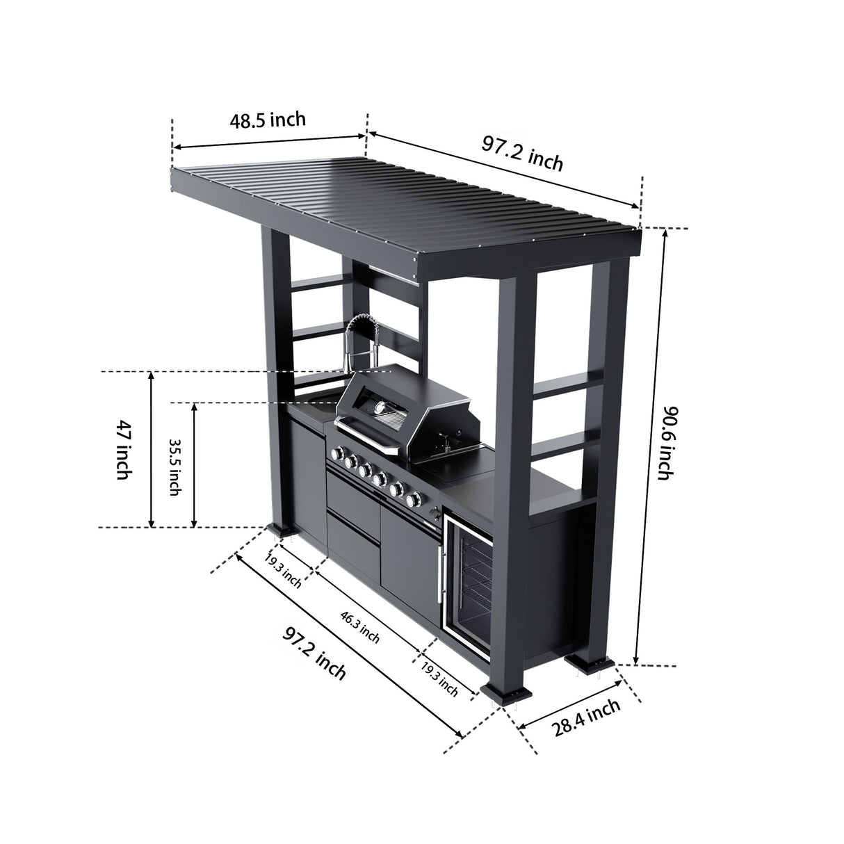 97-Inch 4-Burner Deluxe Stainless Steel Gas Outdoor Kitchen Grill