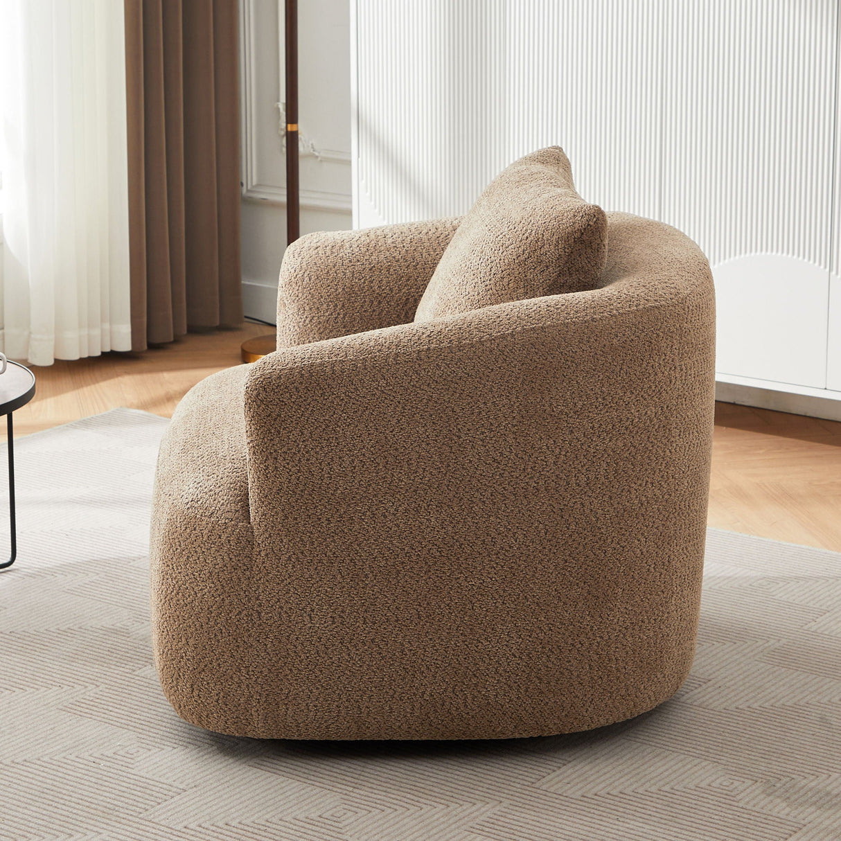 360° Swivel Barrel Sofa Chair With Throw Pillow, Upholstered Accent Chair