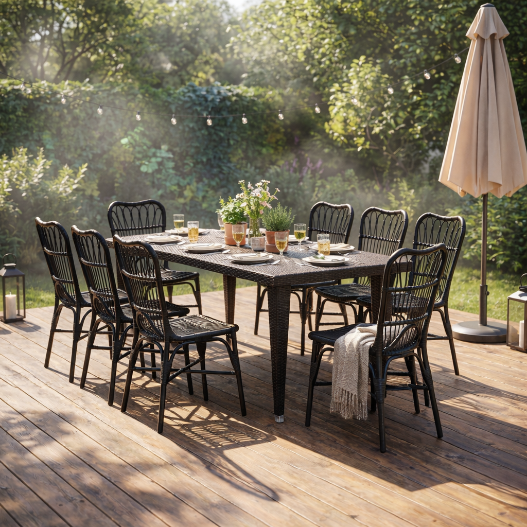 9-Piece Outdoor Wicker Dining Set for Patio