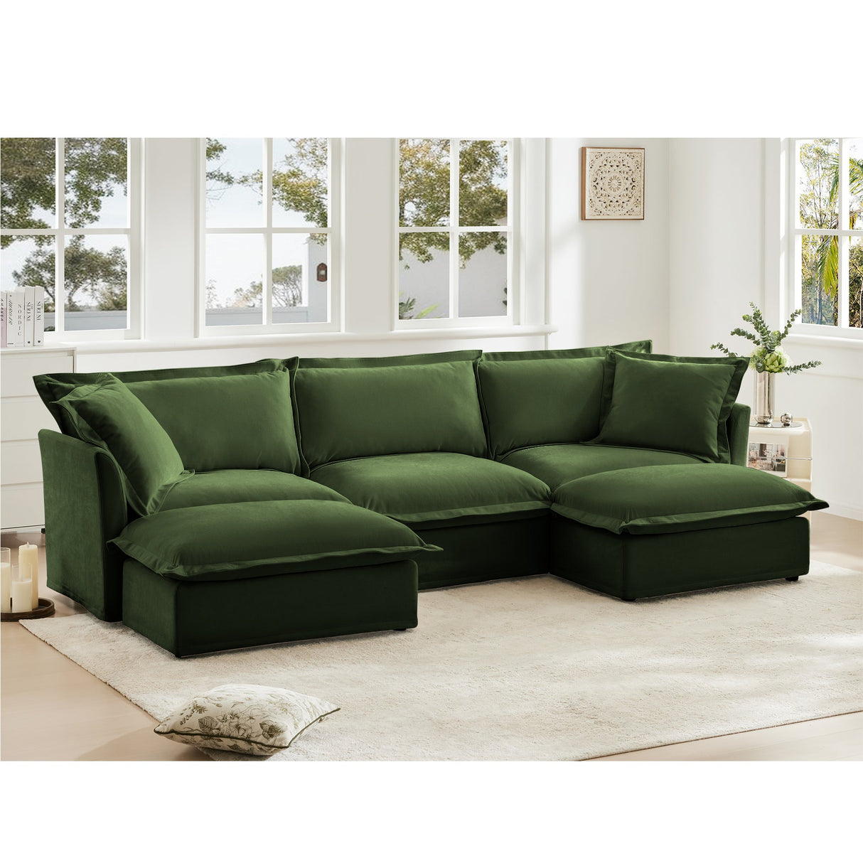 Slipcovered U Shape Sectional Deep Seat Sofa