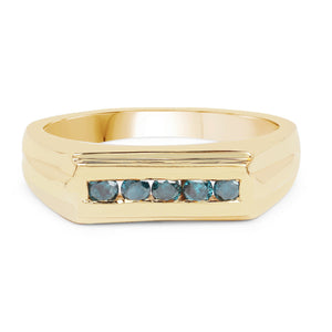 14K Yellow Gold Plated 0.25 Carat Genuine Blue Diamond .925 Sterling Silver Ring