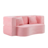 71-Inch Folding Sofa Bed in Pink Chenille with High-Density Foam