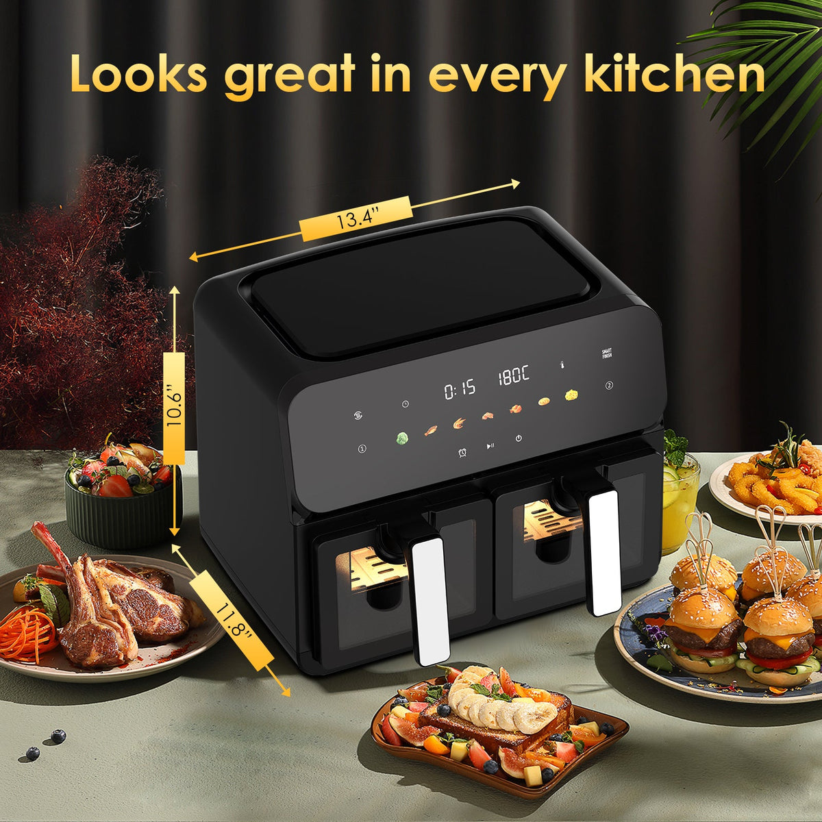 10QT Dual Air Fryer with Double Basket Design