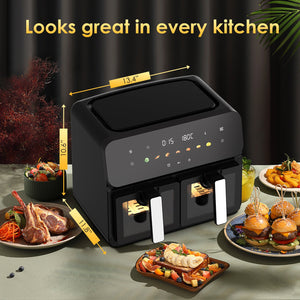 10QT Dual Air Fryer with Double Basket Design
