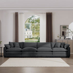 Modern Upholstered 4 Seater Fabric Sofa with Arm and Throw Pillows - Multiple Colors