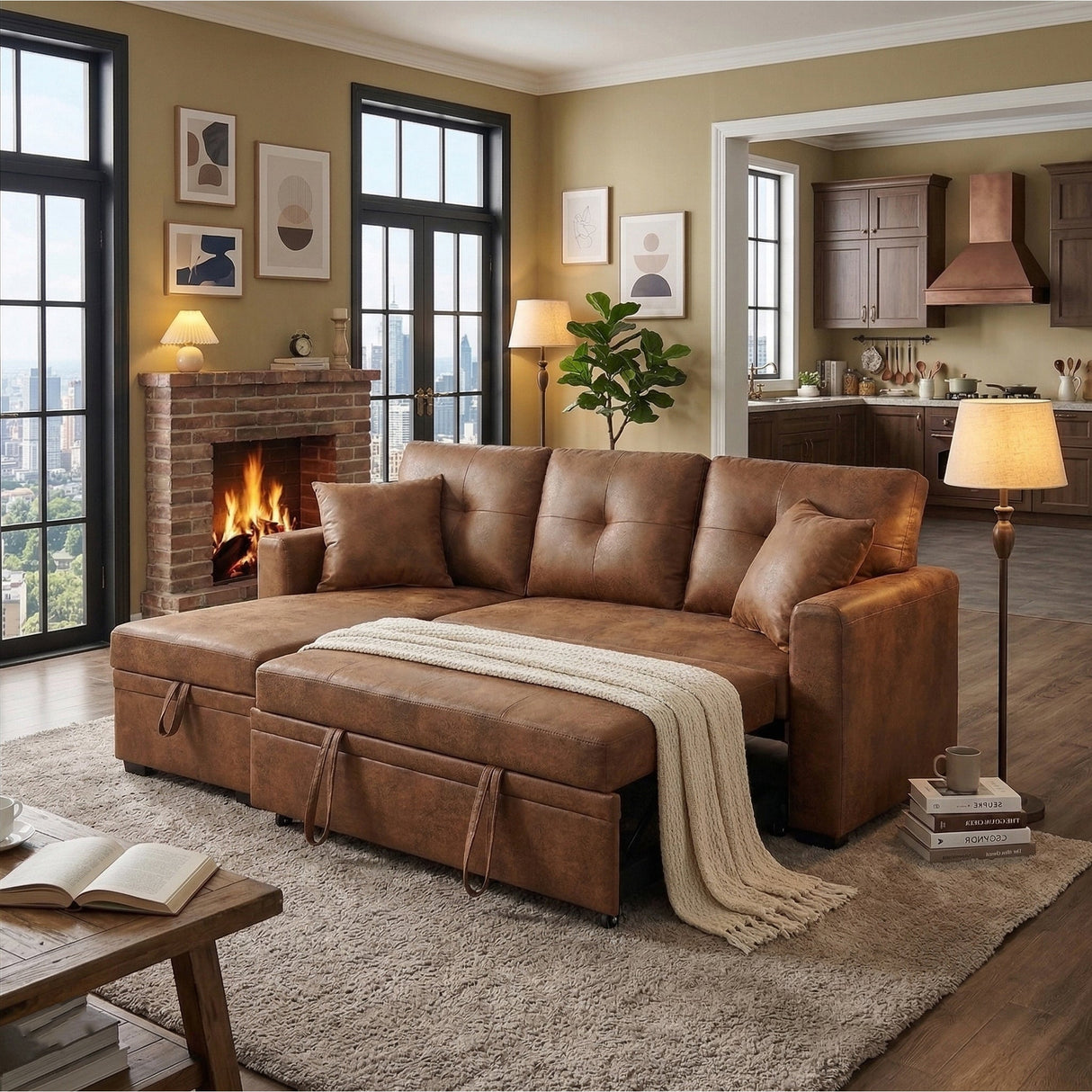 Reversible Chaise Sleeper Sofa with Pull-Out Bed