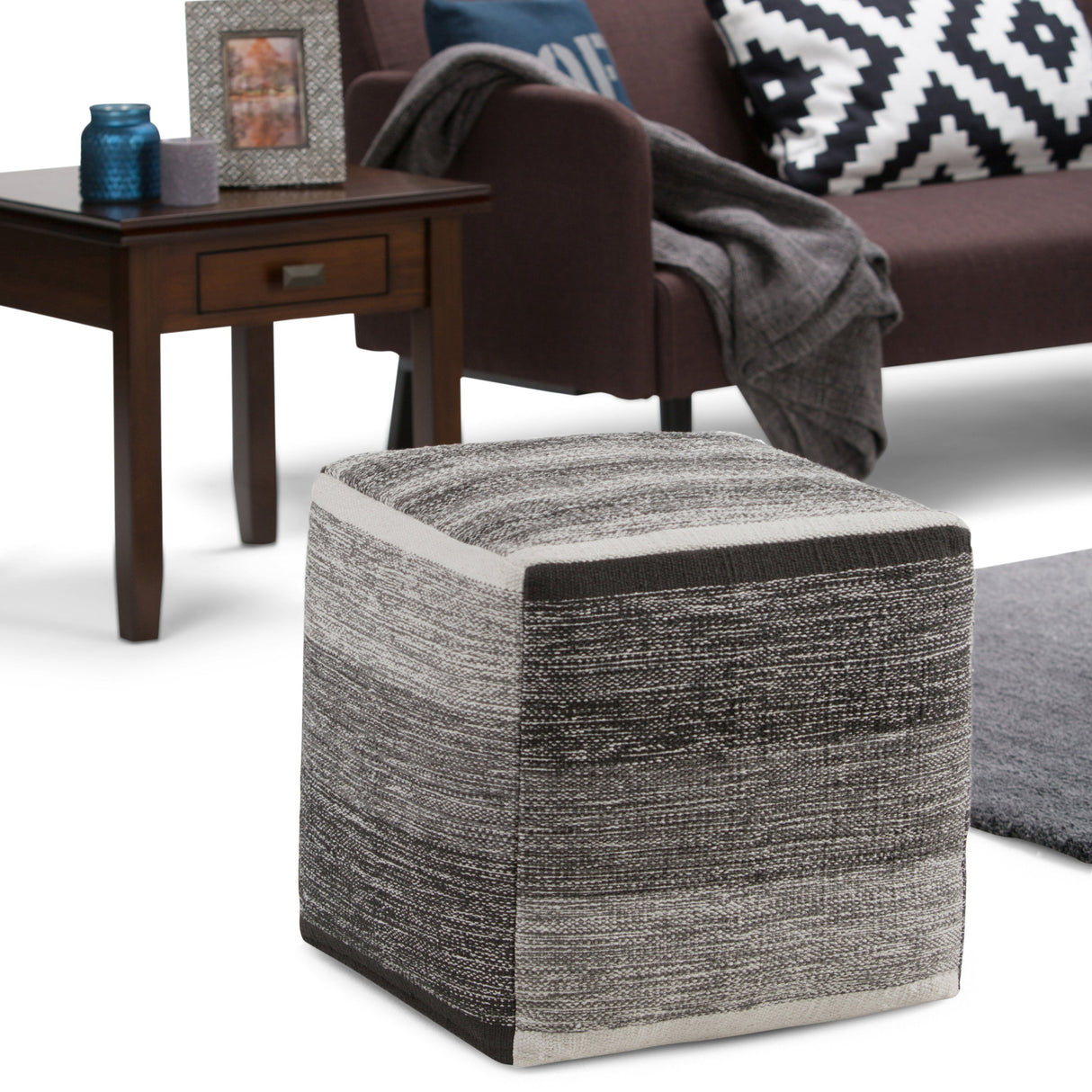 Naya Cube Pouf Patterned Grey Melange