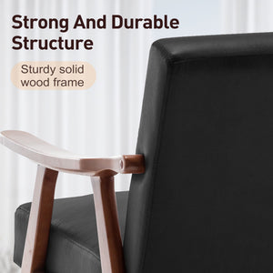 Mid Century Modern Accent Chair With Solid Wood Frame And Extra Thick Backrest