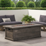 Transitional 56'' Rectangular Outdoor MgO Propane Fire Pit with Brown Wood Pattern