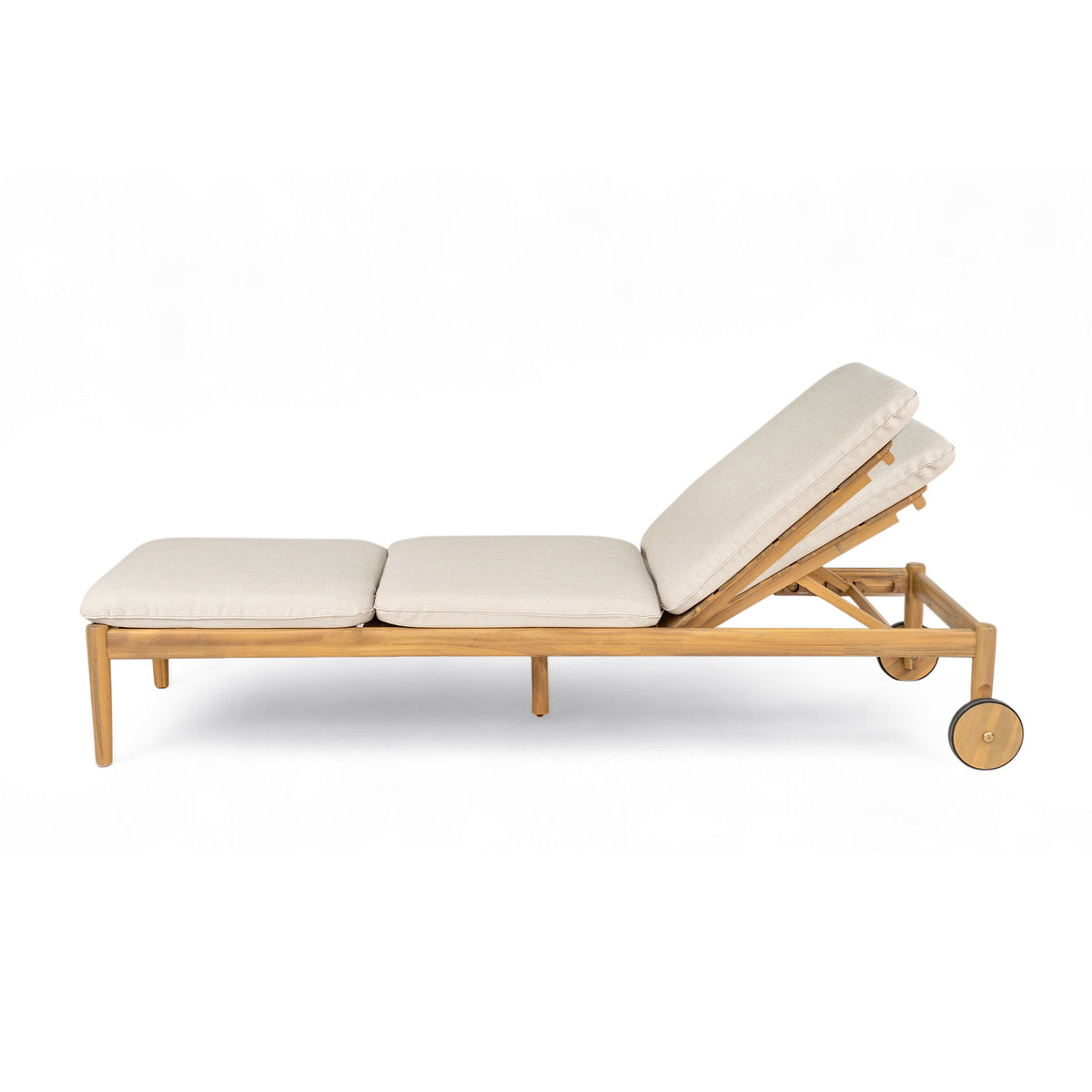 Riviera Outdoor Chaise Lounge with Wheels, Acacia Wood Frame - Natural (Set of 2)