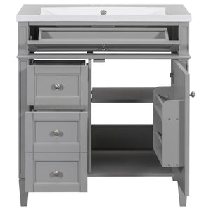 Bathroom Vanity With Top Sink, 2 Drawers And Tip Out Drawer, Rectangular Design