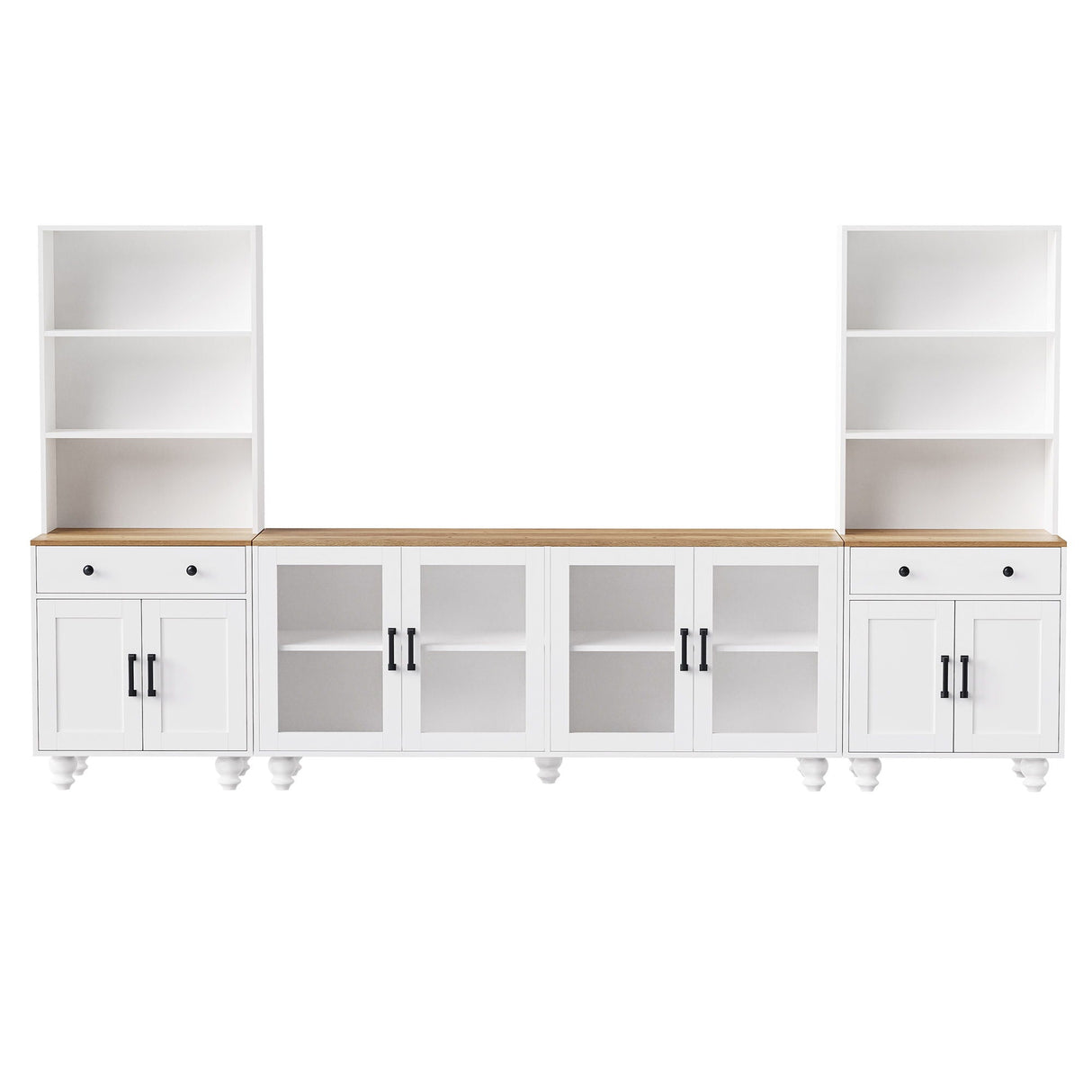 Farmhouse TV Stand With Solid Wood Gourd Shaped Legs For TVs Up To 70"