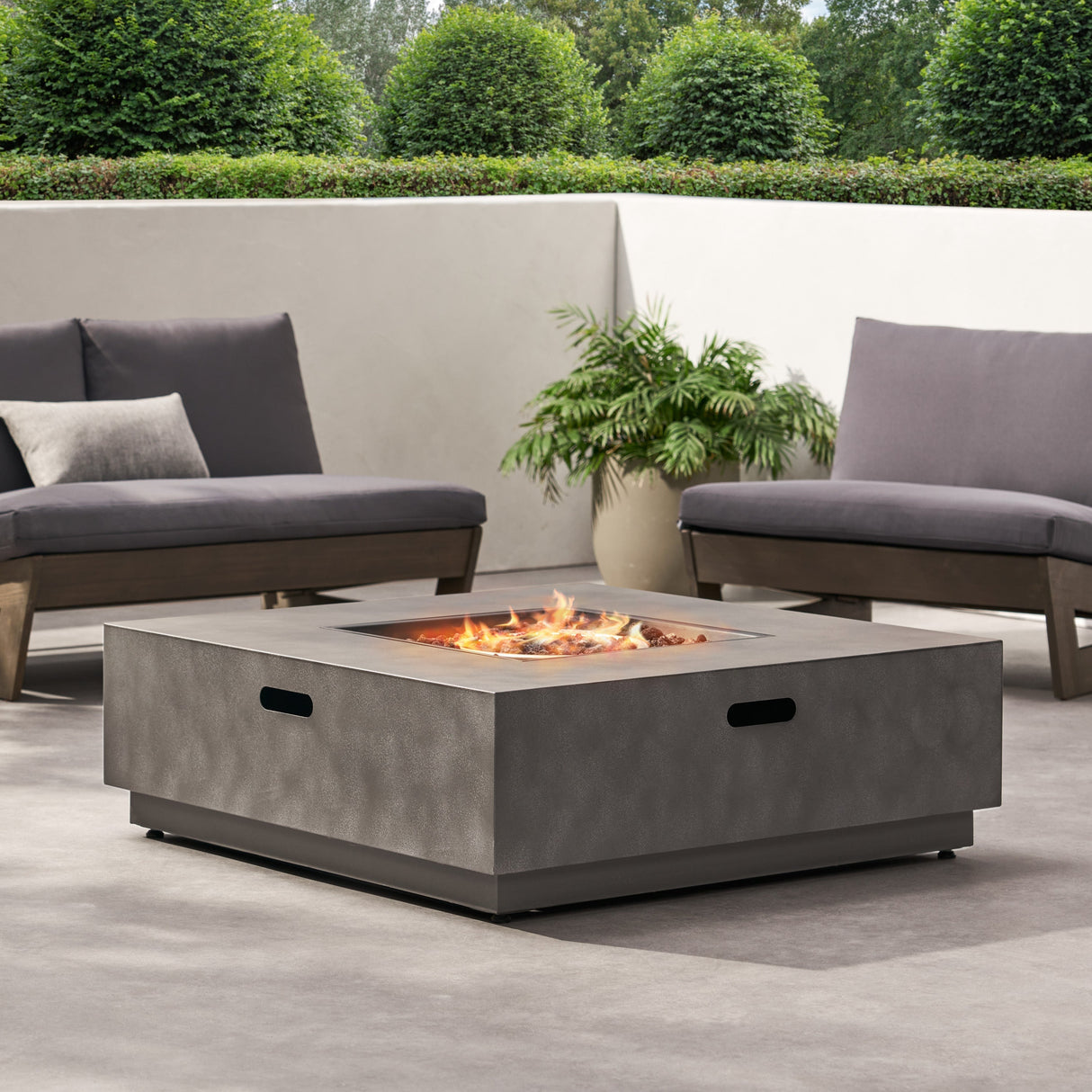 Modern Square Iron Fire Pit 50,000 BTU Stone Gray 39-Inch