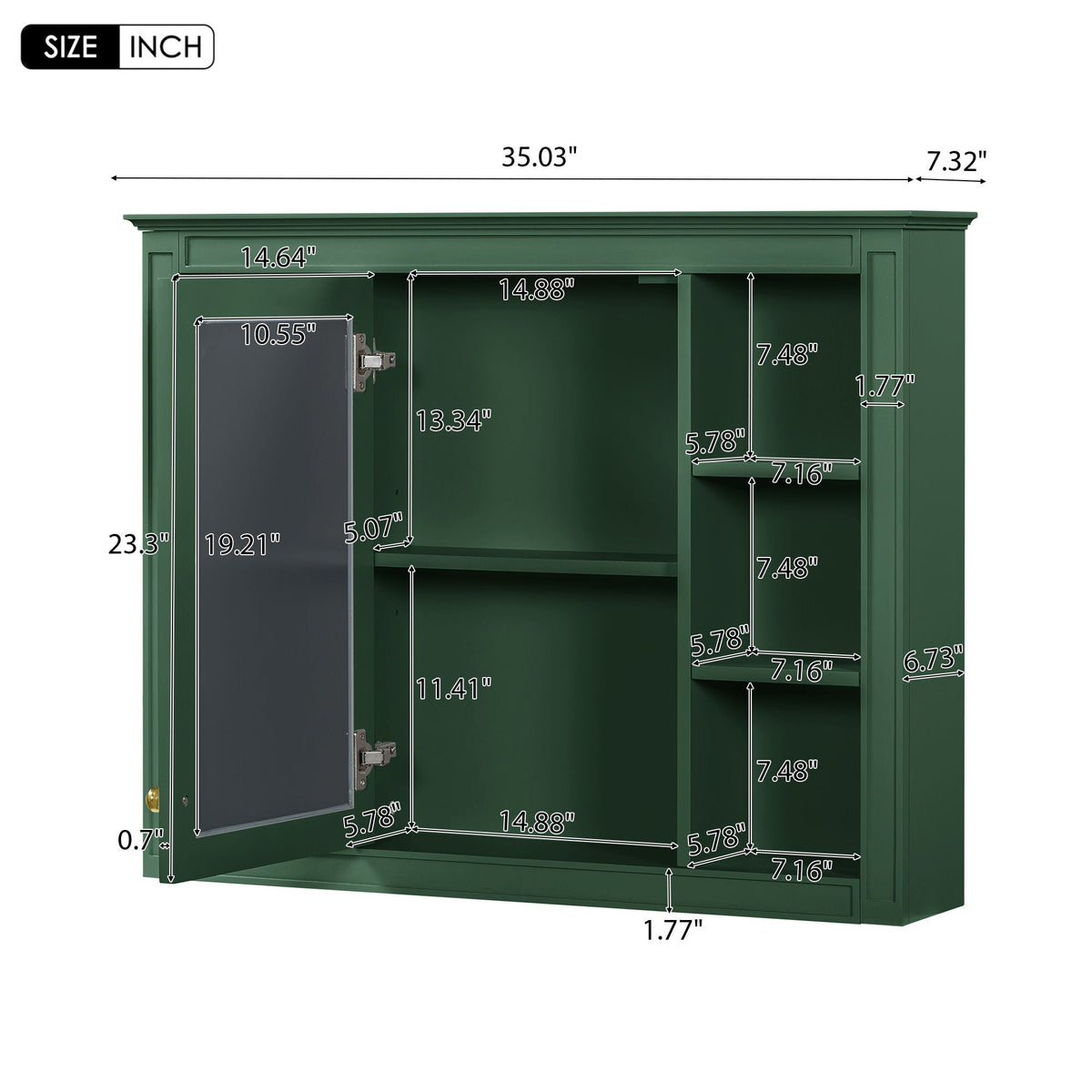 Wall Mounted Medicine Cabinet with Mirror and 6 Open Shelves - Multiple Colors