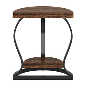 Half Round End Table With Frame, 2 Tier Semi Circle For Entryway - Brown / Black