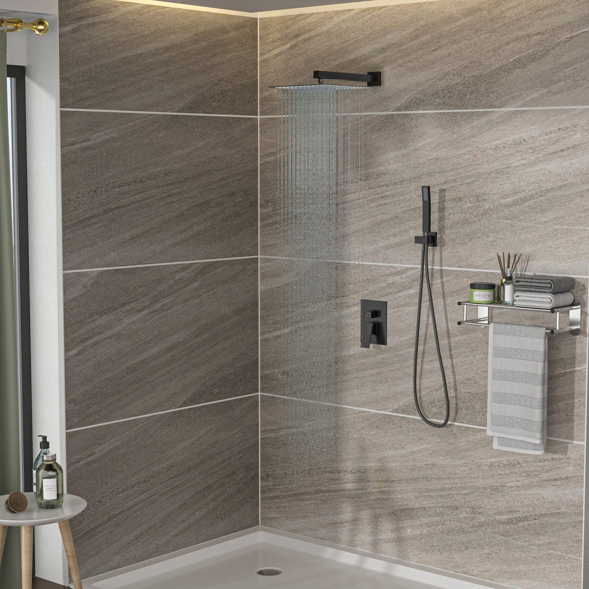 Dual Shower Head 10" Wall Mounted Shower System with Anti-Scald Valve - Black, Gold, or Gray