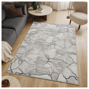 Geometric 3D Effect Area Rug with Durable Polyester - Gray/Ivory