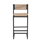 Kitchen Bar Stools with Footrest Set of 2 Paper Rope Weave Dining Chairs