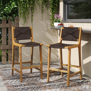 Acacia Wood Outdoor Armless Barstool - Teak Set of 2