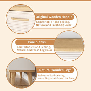 Narrow - Entryway Shoe Storage Cabinet With 2 Flip Drawers Legs - Natural / White