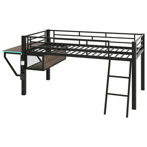 Gaming - Twin Loft Bed With Desk And LED - Black