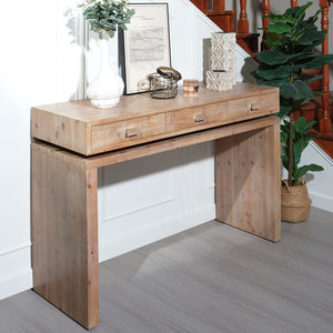 Rustic Wood Console Table with Three Drawers - Natural Finish