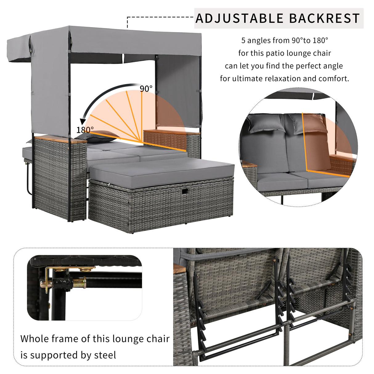 Bethany Two-Person Outdoor Rattan Daybed with Adjustable Canopy and Hidden Storage