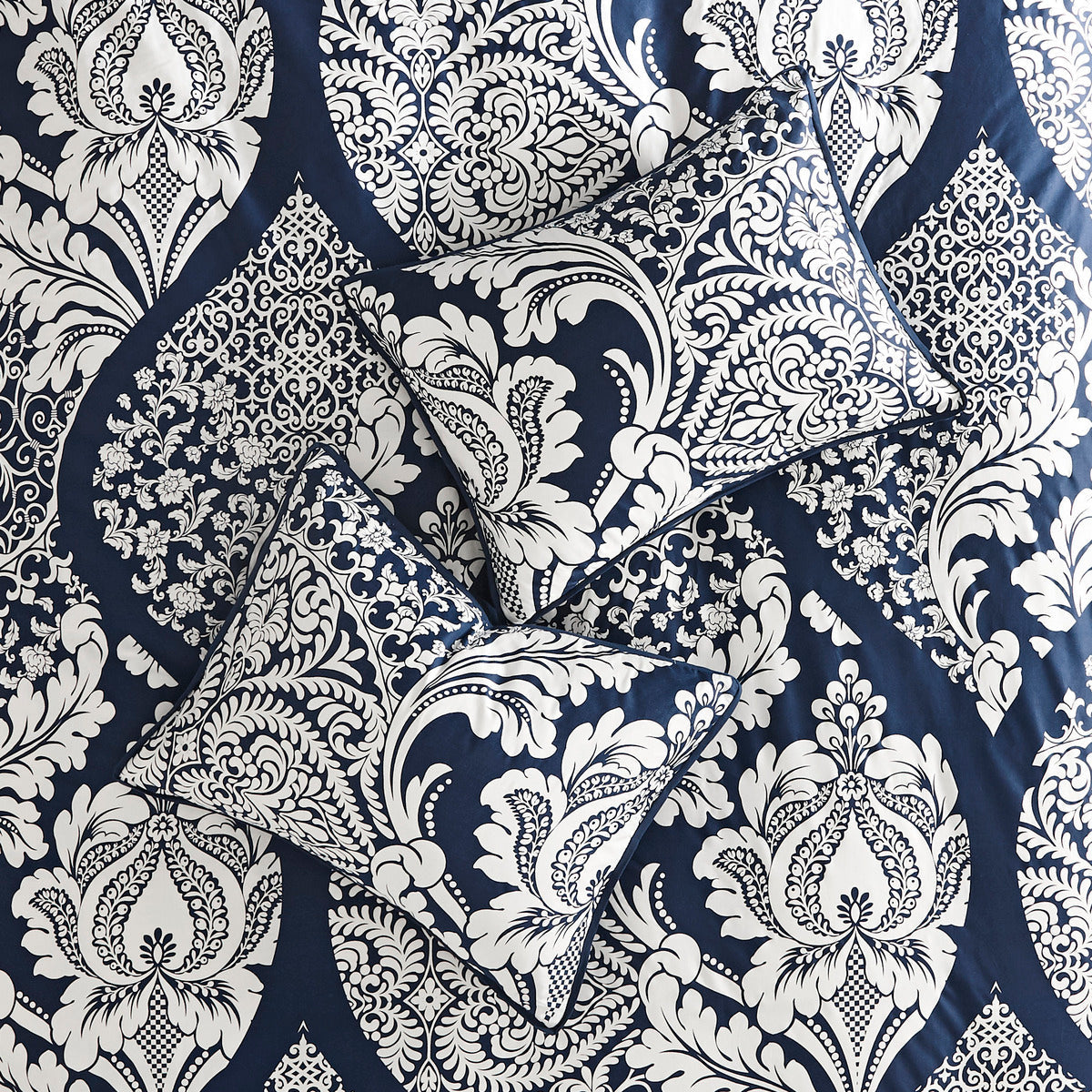7 Piece Cotton Printed Comforter Set - Indigo - Cal King