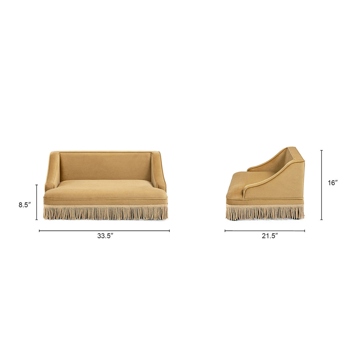 Duchess 33' Medium Princess Pet Bed Sofa with Fringe Skirt, Gold Yellow Performance Velvet